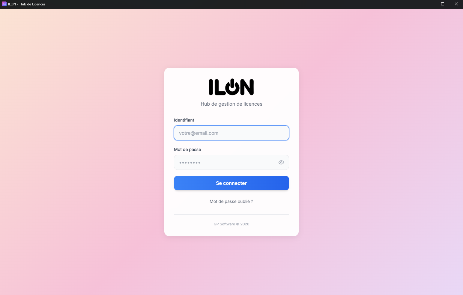 Écran de connexion sécurisée à la plateforme ILON - Hub de licences CAO
