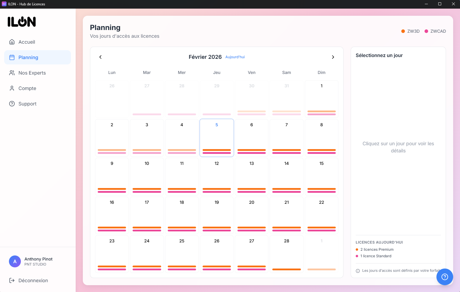 Planning mensuel ILON - Planification des accès licences CAO/DAO