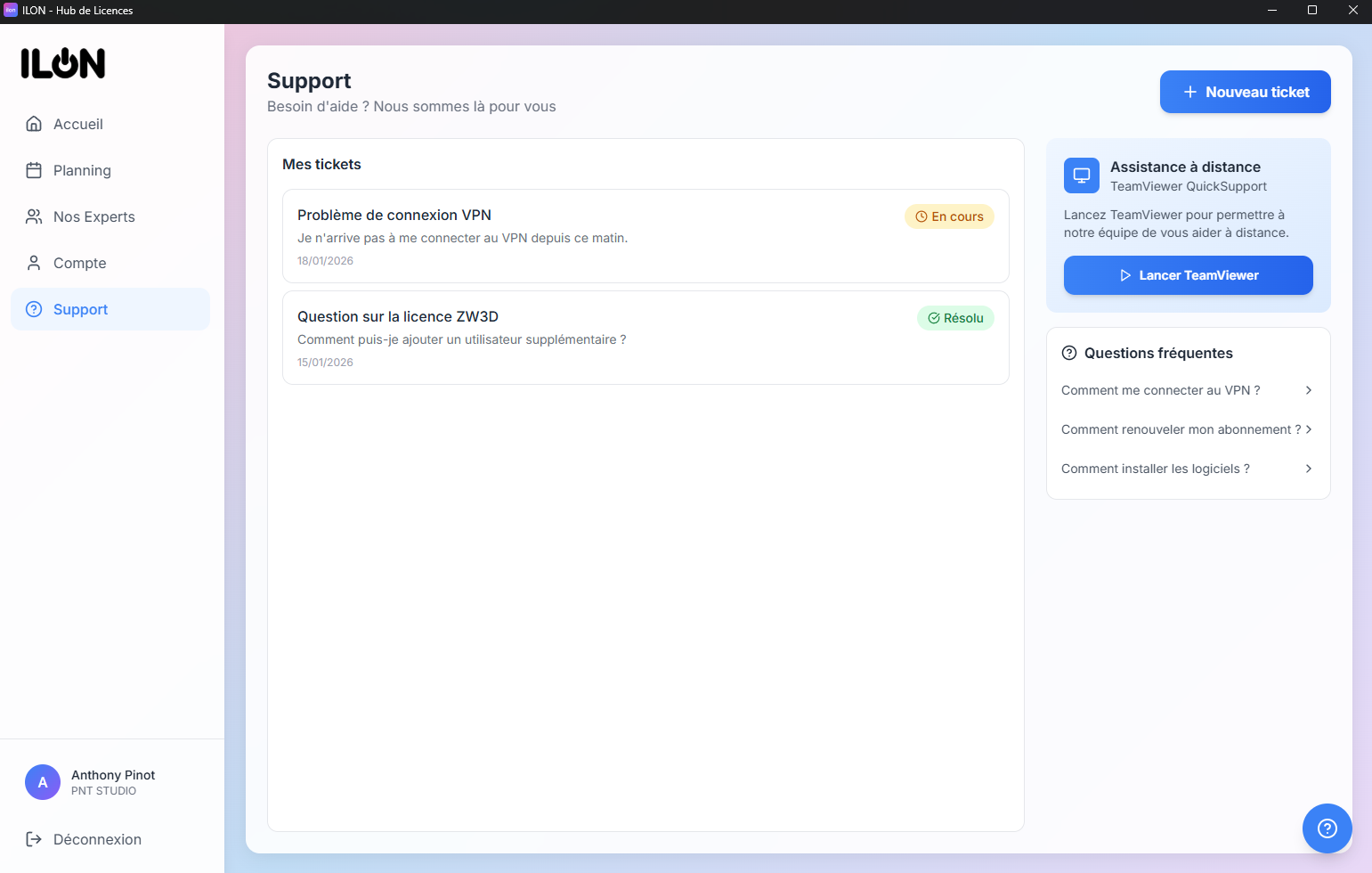 Support intégré ILON - Assistance technique ZWCAD et ZW3D